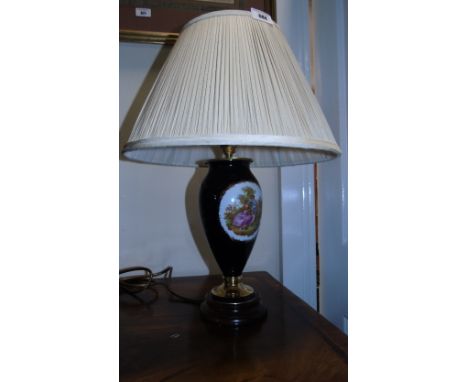 A Twentieth Century Blue Table Lamp with Figures of Lovers with Cream Shade.