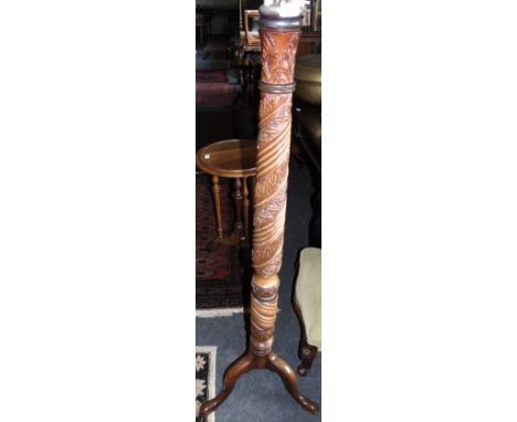 A Carved Mahogany Standard Lamp, no shade.