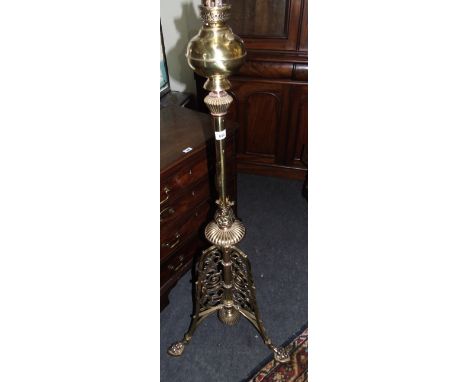 A Wonderful Polished Brass and Copper Unconverted Oil Lamp, highly variegated with green opaque glass shade, circa 1900