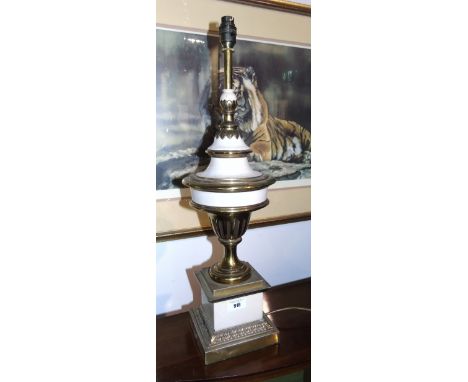 A Brass and White Table Lamp.
