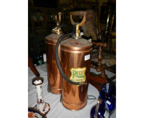 2 vintage 'Rexet' copper fire extinguishers