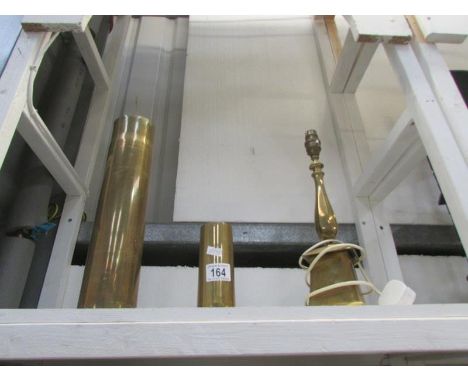 3 items of trench art and a table lamp
