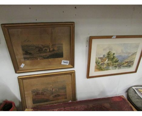 A pair of hunting scenes and a watercolour