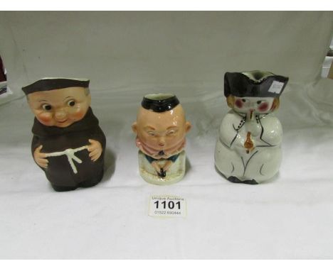 An Edwardian Humpty Dumpty, A Goebel monk and a boy playing flute Toby jugs