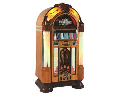 Officially licensed by Harley-Davidson and built by Rock-Ola, this CD jukebox is in excellent condition, both mechanically an