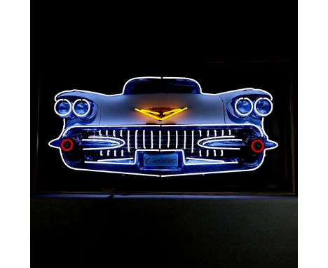 Large Cadillac Car Front Design real glass neon sign with printed back plate that makes the sign look good even when powered 