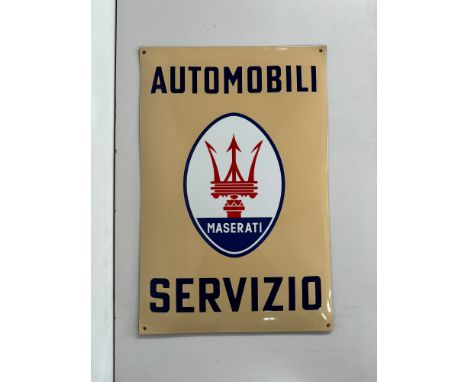Maserati Automobili Servizio enamel sign. Reproduction. Dimensions (H x W x D): 60 x 40 x 1 cm. Condition: Excellent. Locatio