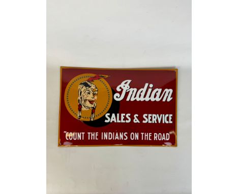Indian Sales &amp; Service enamel sign. Reproduction. Dimensions (H x W x D): 40 x 60 x 2 cm. Condition: Excellent. Location: