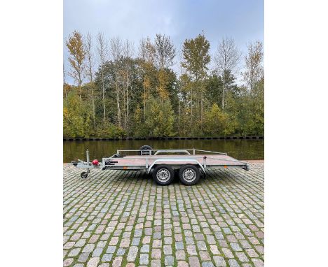 Anssems center axle car transport trailer with an electric American Power-Pull winch. The lighting works, tires, spare wheel 