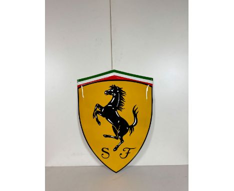 Very large Scuderia Ferrari logo enamel sign. Flawless condition with 3 mounting holes. Dimensions (H x W x D): 130 x 96 x 1 