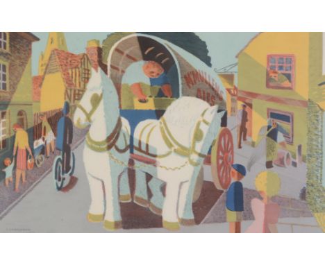 Tom Gentleman (British, 1892-1966) Grey Horses Colour lithograph, 1946, printed at the Baynard Press for School Prints Ltd., 