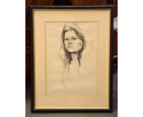 British School (20th Century) Portrait of a lady Ink Signed with initials W.T. 52 x 36cm (20 1/2 x 14in.) 
