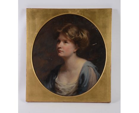 English School (19th century) Portrait of a young girl Oil on canvas, oval 55 x 49cm (21 5/8 x 19 1/4in.) 