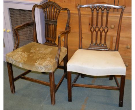 A mahogany side chair after the manner of Thomas Chippendale, a mahogany elbow chair in George III style, and three various b