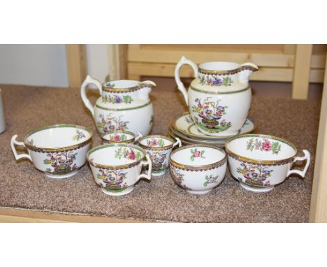 A box containing a Copeland's spode china, 'Old Bow' pattern part tea service  