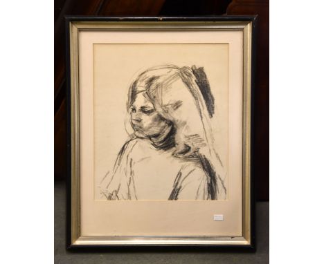 British School (20th Century) Portrait of a girl Charcoal 46 x 39cm (18 1/8 x 15 1/4in.) 