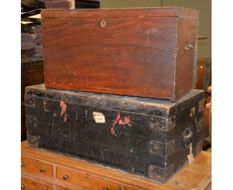 An ebonised and metal bound trunk and another example (2) Provenance: Removed from an Oxfordshire Manor House 