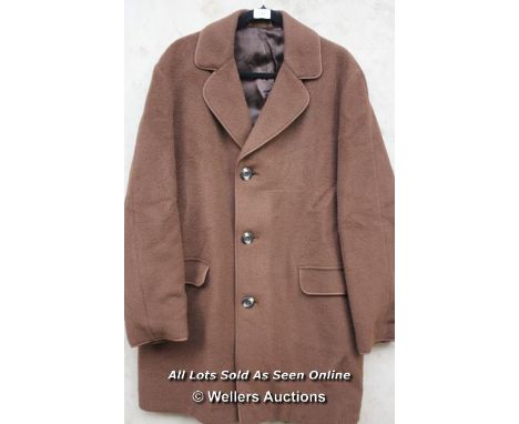 *GANNEX PRODUCT MENS VINTAGE WOOL MOHAIR MINK BROWN OVERCOAT - SIZE L/XL [LQD188]