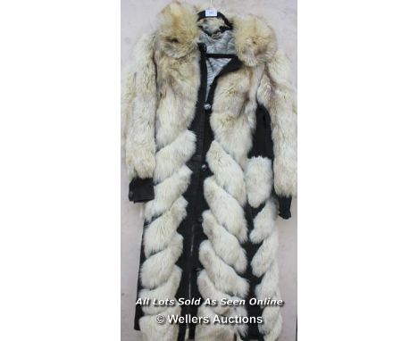 *VINTAGE FOX FUR SUEDE COAT 70S JACKET RETRO ARTIC FOX - UK 8 - 12 [LQD188]