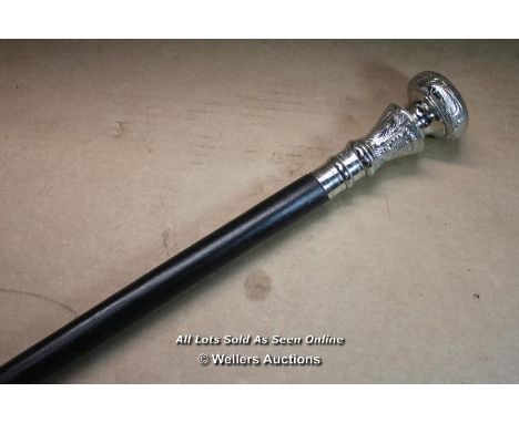 *WHITE METAL TOPPED WALKING STICK , 97CM LONG, IN NEED OF RESTORATION 