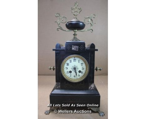 *19TH CENTURY FRENCH SLATE &amp; RED MARBLE MANTLE CLOCK URN TOP, IN NEED OF RESTORATION  / 49CM TALL  [LQD188]