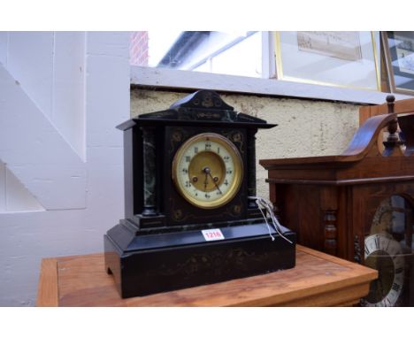 A late 19th century slate mantel clock, 30cm wide. 
