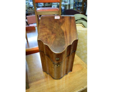 A George III mahogany and line inlaid knife box, (patch to front). 