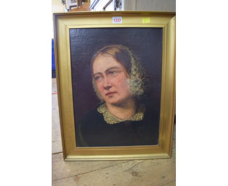 English School, 19th century, head and shoulders portrait of a lady, unsigned, oil on canvas, 42.5 x 31.5cm; together with tw