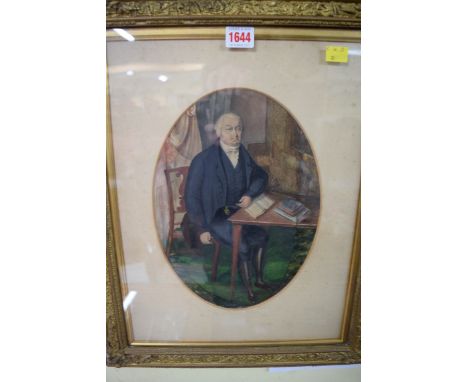 English School, early 19th century, portrait of a seated gentlemen, unsigned, watercolour, 28.5 x 21cm oval.
