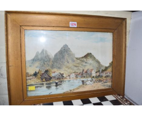 E R Sherriff, Switzerland, monogrammed, labelled verso, watercolour, 27.5 x 40cm.