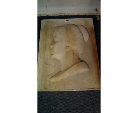Erwin Kurz (1857-1931), a relief portrait plaque of a lady, signed and dated 1897, white marble, 51 x 39.5cm.