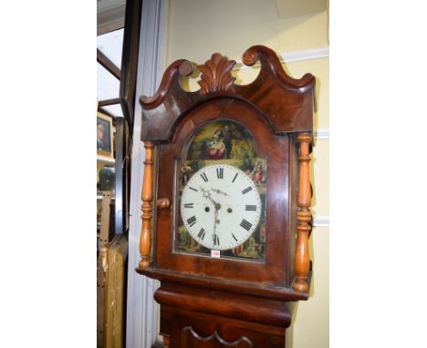 A 19th century mahogany, rosewood banded and fruitwood eight day longcase clock, the 12¾ inch painted arched dial indistinctl