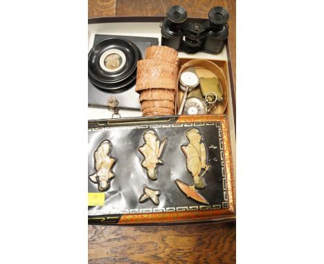 A 19th century portrait miniature silhouette; together with another Victorian portrait miniature; a pair of field binoculars;