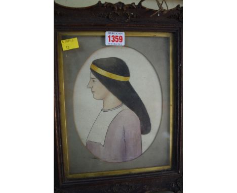 English School, head and shoulders portrait of a lady, monogrammed and dated 1920, watercolour, 20 x 15cm, oval. 