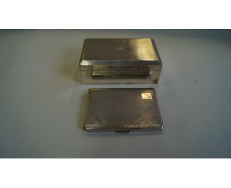 A silver cigarette box, by Joshua Horton & Son, with engine turned top, inscribed '21 Club, 22.10.71', 14cm wide; together wi