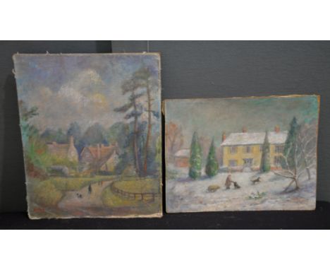 Hester McClintock (English 1913-2015) Ham Village, 1980; Mrs Wilkinson, CA, Gorse Cottage Oil on canvas, laid to board and oi