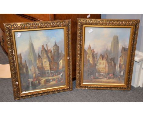 Henry Schafer (b.1944) Rouen, Normandy; Freiburg Baden Oil on canvas, a pair Both monogrammed and dated 1887 lower left Each 