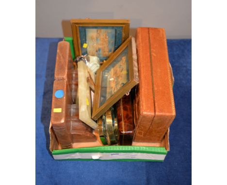 Two Asprey onyx and silver mounted desk calendars, and other desk items, to include two magnifying glasses, cigarette lighter