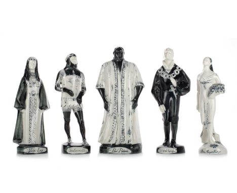 SUSAN PARKINSON FOR BRIGLIN POTTERY, RARE COMPLETE SET OF FIVE THEATRICAL FIGURES, CIRCA 1959  comprising Paul Robeson as Oth