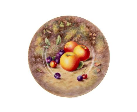 HARRY AYRTON FOR ROYAL WORCESTER, CIRCULAR PLATE painted with apples and cherries, signed H Ayrton, printed black in mark27cm
