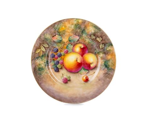 ROYAL WORCESTER CIRCULAR PLATE, AND SIX OTHERS each painted with fruit including examples by E Higginsthe larger 27cm diamete