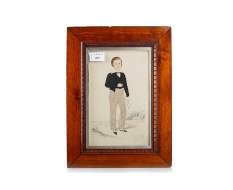 PORTRAIT MINIATURE OF A YOUNG BOY, watercolour on paper signed M. Faber '20, depicted holding a book, in walnut frame and und