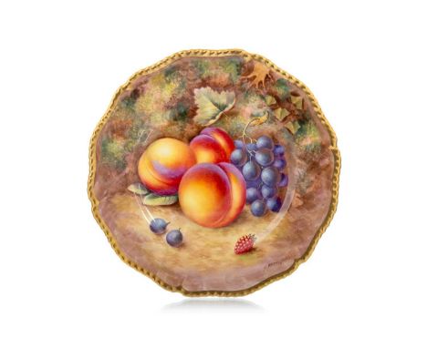 HARRY AYRTON FOR  ROYAL WORCESTER, PAIR OF CIRCULAR PLATES painted with peaches, blackberries and a strawberry, signed H Ayrt