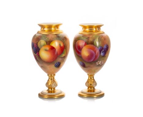 ALBERT SHUCK FOR ROYAL WORCESTER,  PAIR OF VASES, CIRCA 1930s signed, shape number 2260, painted marks in puce and in violet1