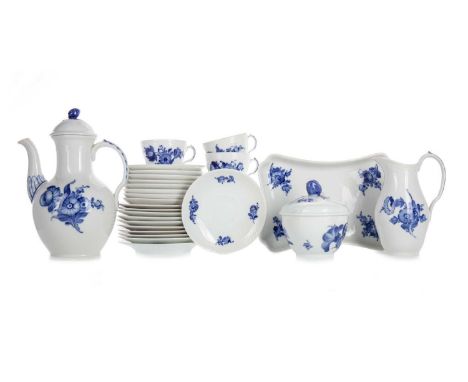 ROYAL COPENHAGEN COFFEE SERVICE, BLUE FLOWER PATTERN comprising a coffee pot, cream jug, lidded sugar bowl with tray, pair of