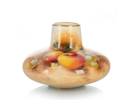 ROYAL WORCESTER VASE, LATE 20TH CENTURY  of squat circular form and painted with fruit11cm diameter 