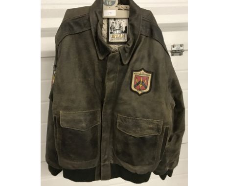 A vintage "Ryan Leatherwear" American style leather flying jacket.Tigermoth patrol detail to back, American style badges to f