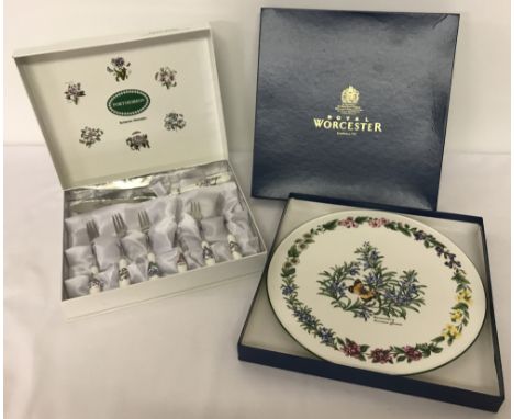 A boxed Royal Worcester cake stand together with a boxed Portmeirion cake slice &amp; pastry forks.