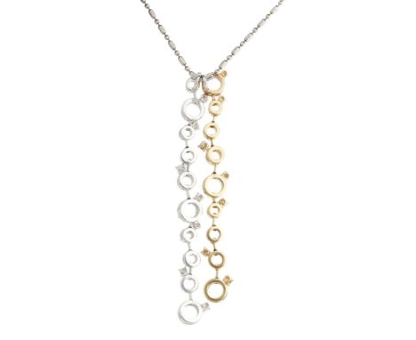 A contemporary diamond set pendant necklace  the pendant formed of two articulated rows of diamond set graduated circles, and