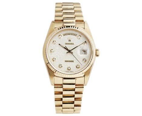 A gentleman's 18ct gold and diamond set wrist watch, Rolex  Oyster Day Date, Ref. 18238, yellow gold case, Diamond Anne Dial,
